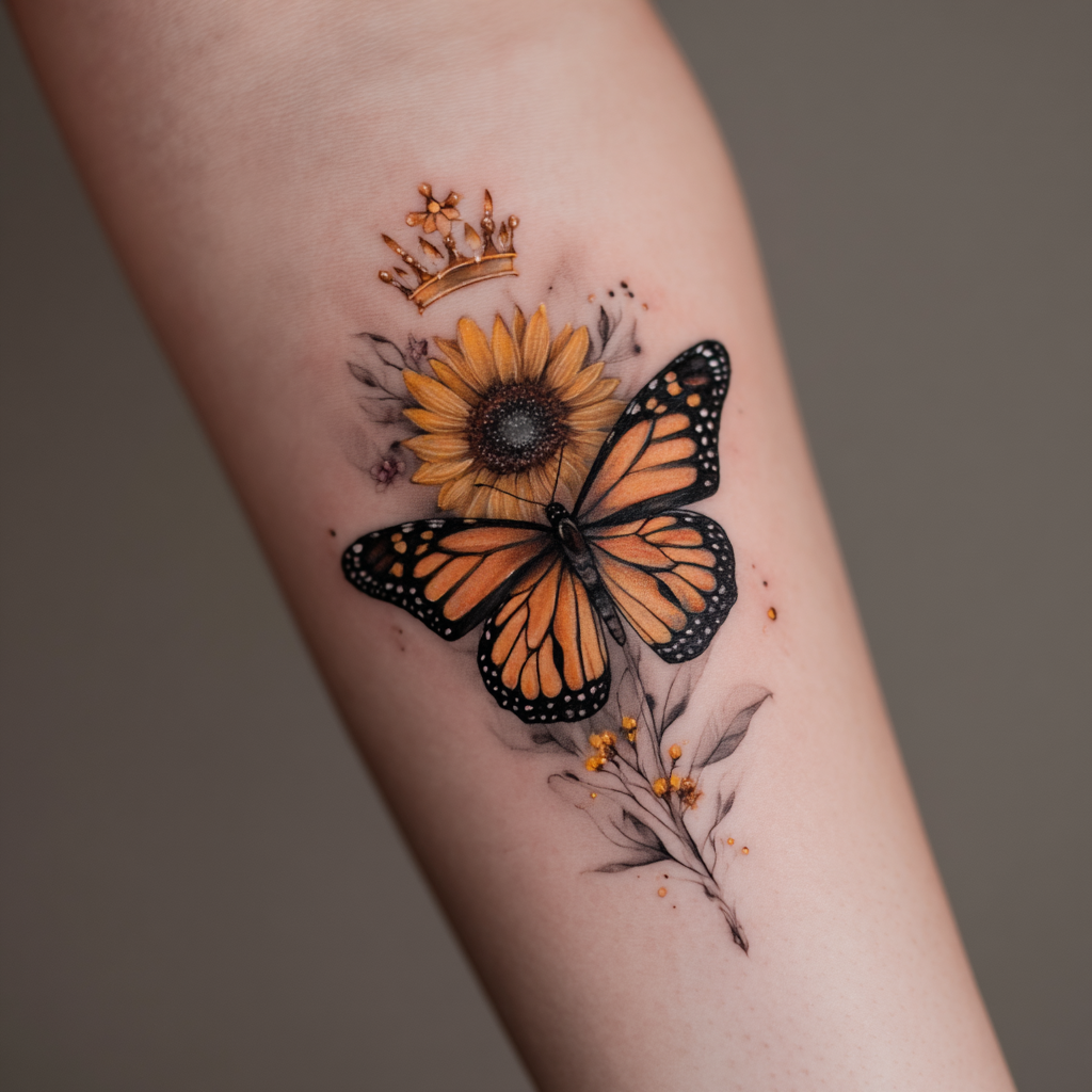 Butterfly and Flower Combination Tattoos