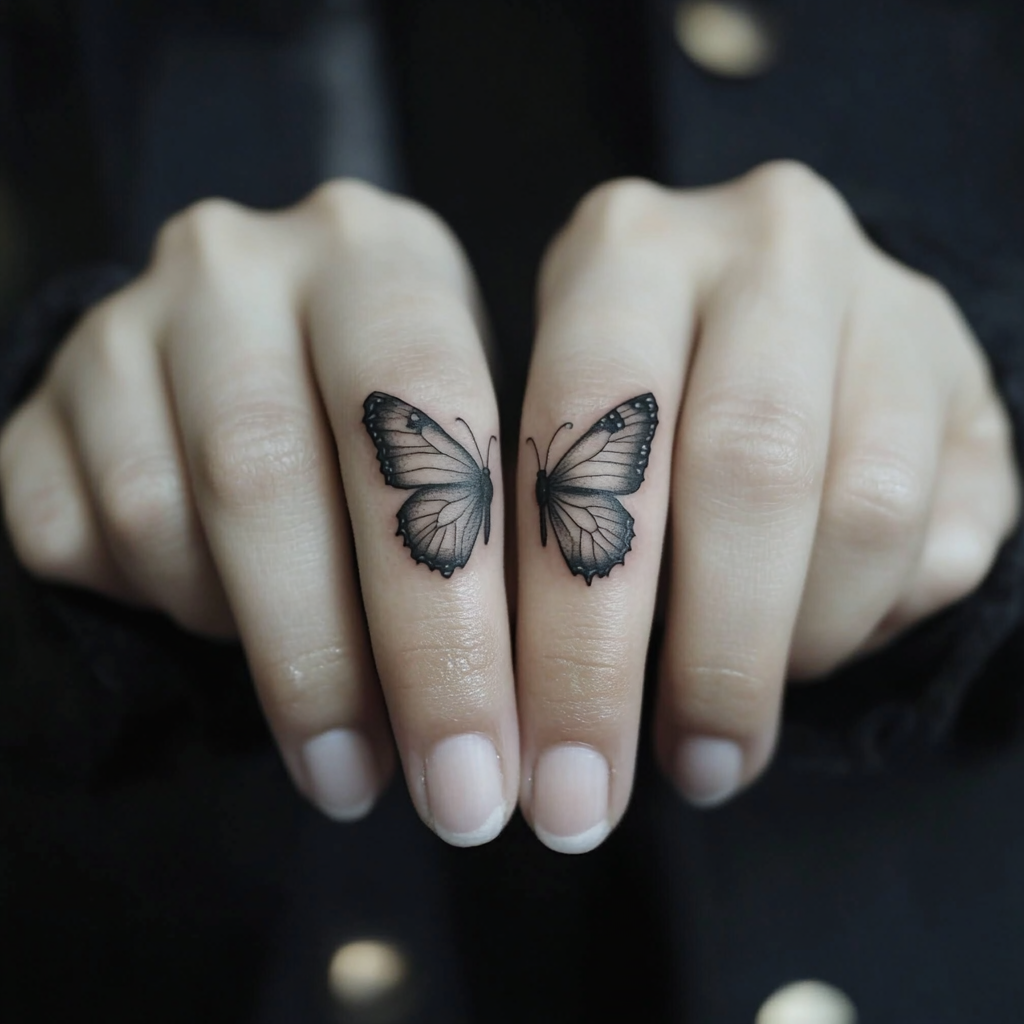 Butterfly Wing Finger Tattoos