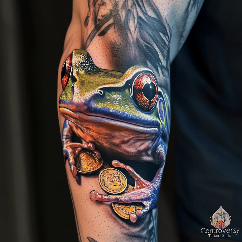 Frog With coins tattoo