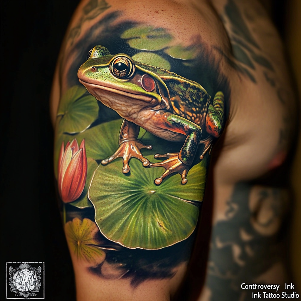 Frog Sitting on lily pads tattoo