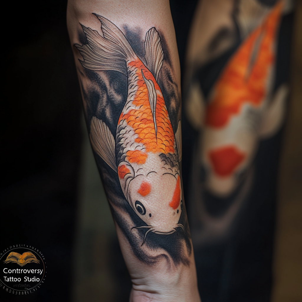 Tatoos Watercolor Fish Koi on forearm