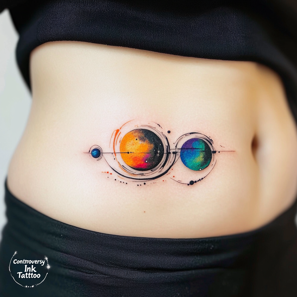 Abstract minimalist stomach tattoos