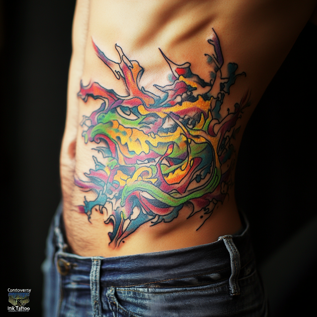 Abstract stomach tattoo