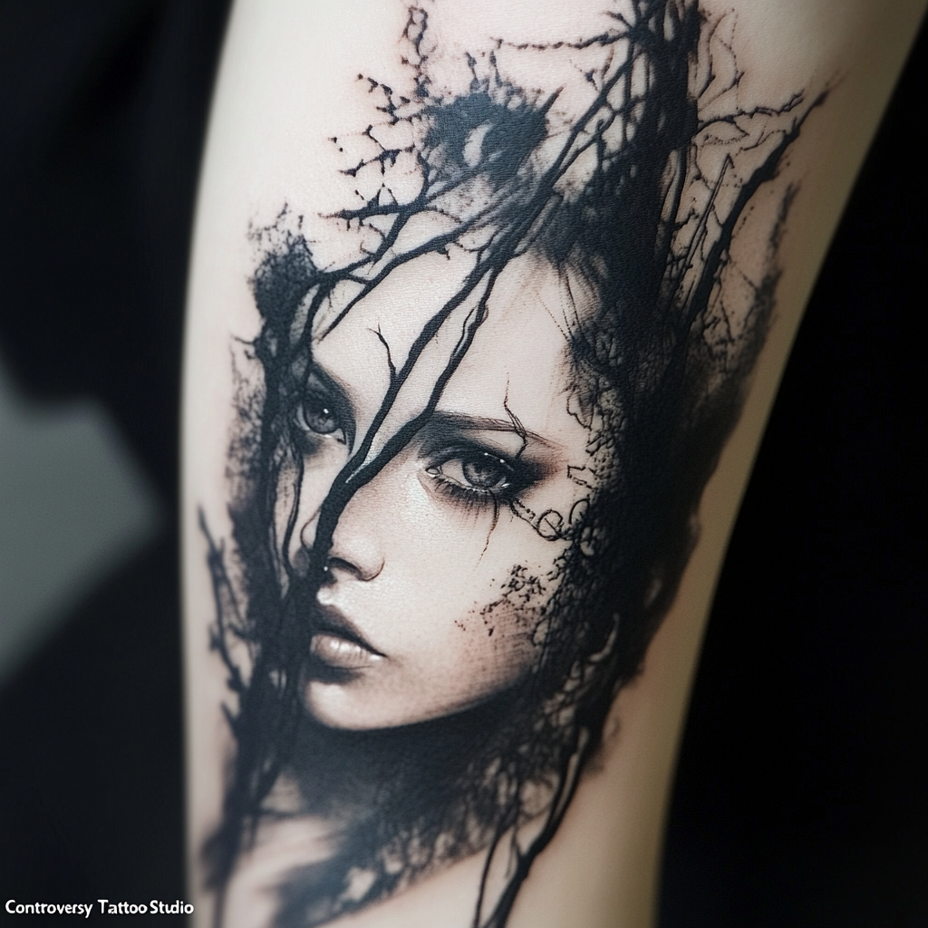 Ethereal gothic figure tattoos