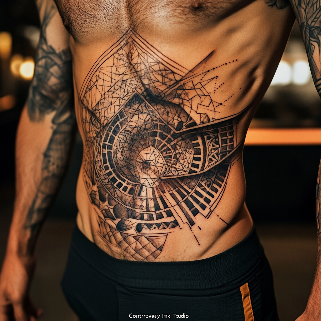 Geometric stomach tattoos