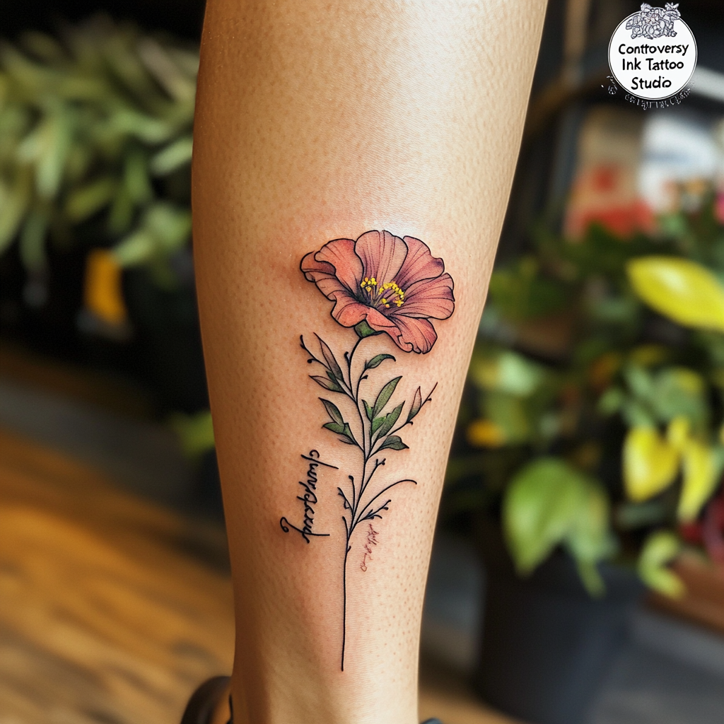 Incorporating names with birth flower tattoos