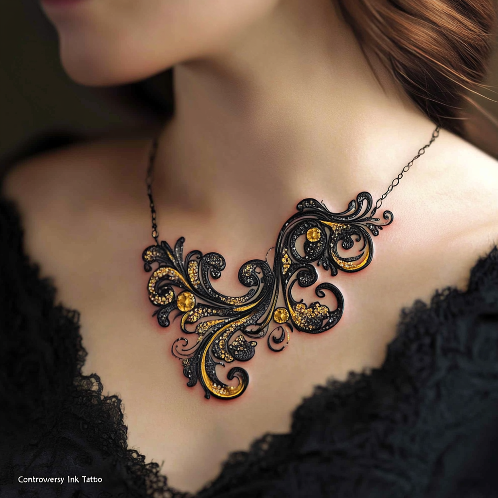 Jewelry-inspired chest tattoos