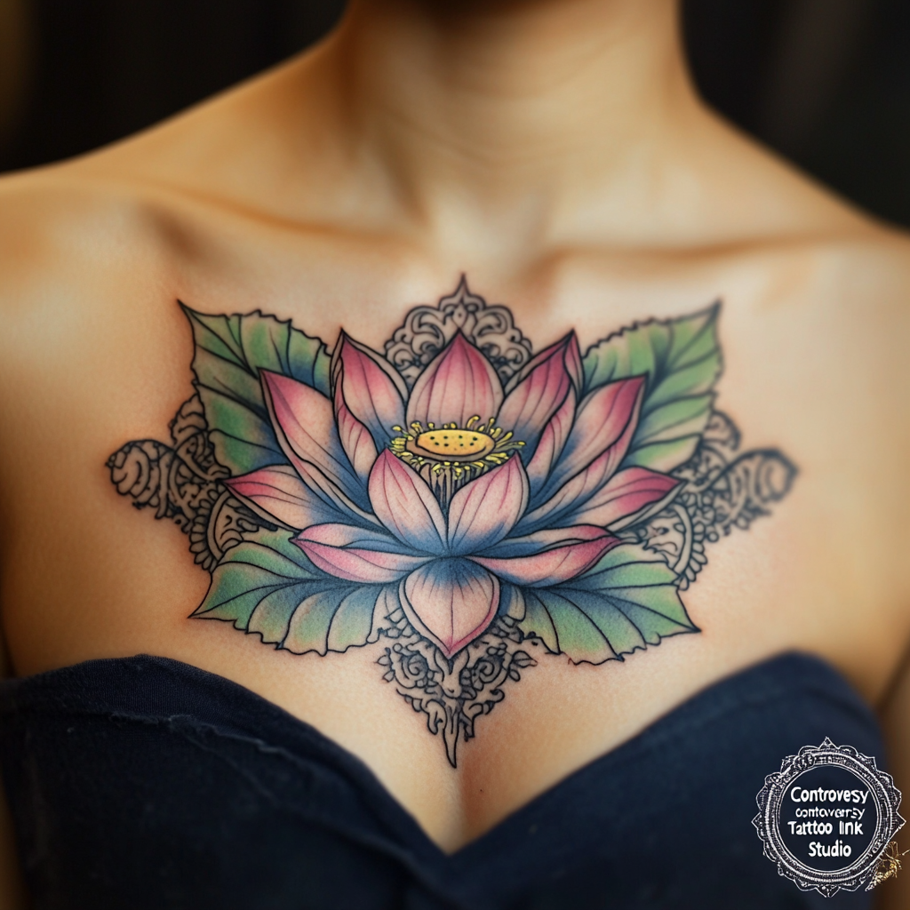 Lotus flower chest tattoos