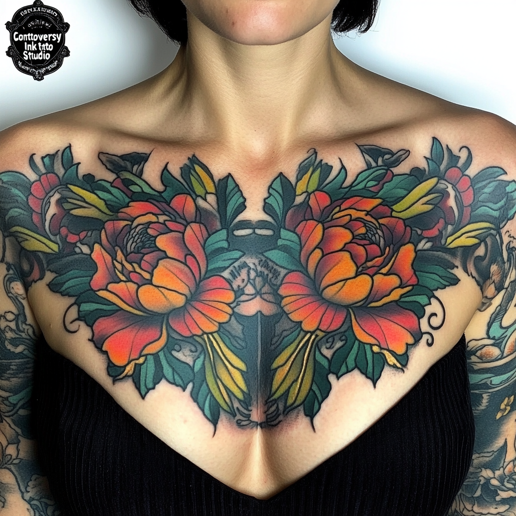 Neo-Traditional Female Chest Tattoos
