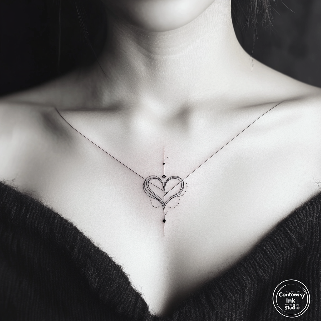 Simple line work designs create stunning chest tattoos