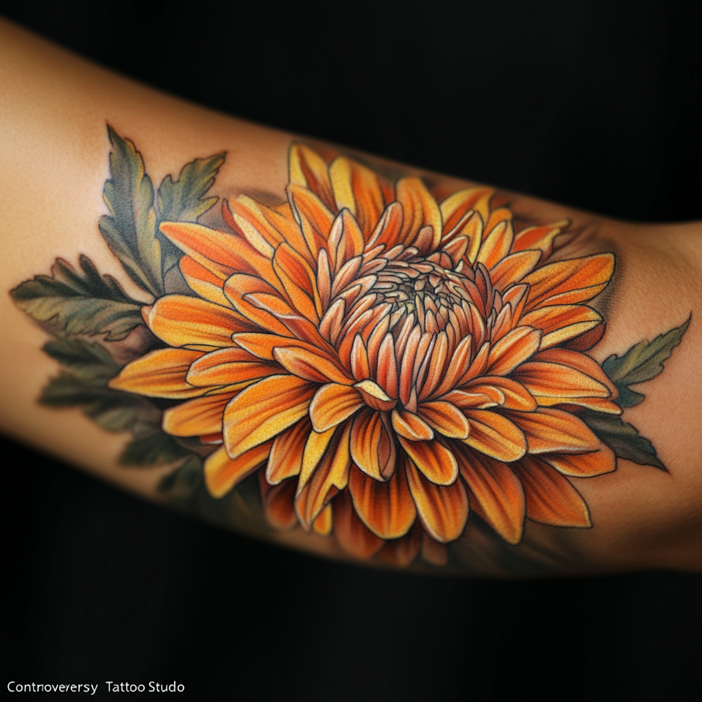 The rich, warm tones of autumn birth flowers translate beautifully into tattoo art