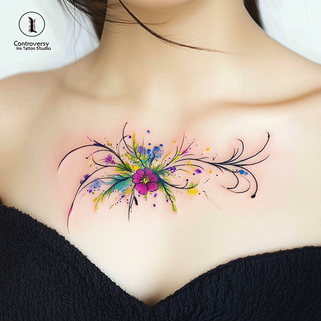 Watercolor chest tattoos