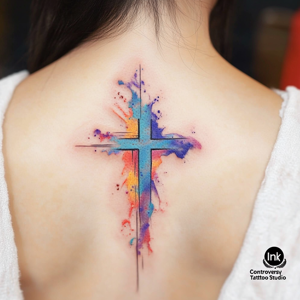 Watercolor cross tattoos