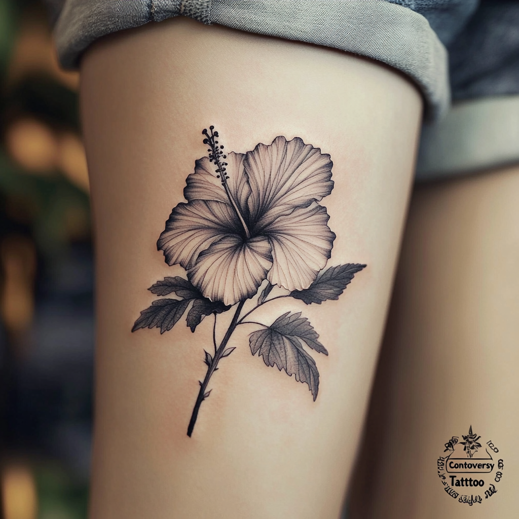 Black and gray hibiscus tattoos