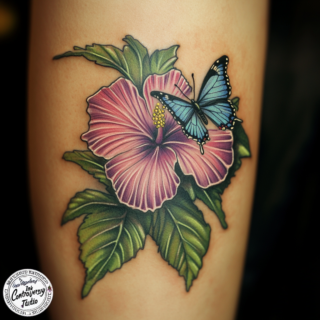 Pairing hibiscus flowers with butterflies