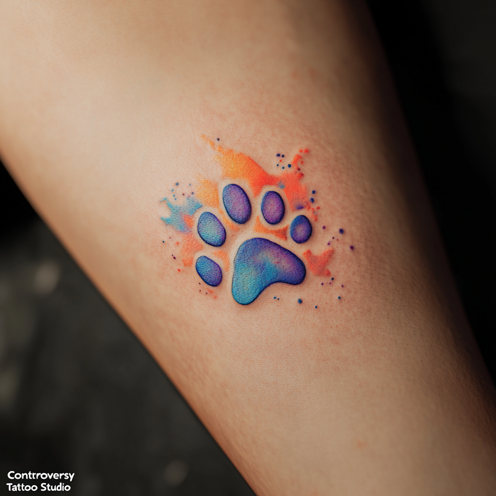 Paw print watercolor tattoos