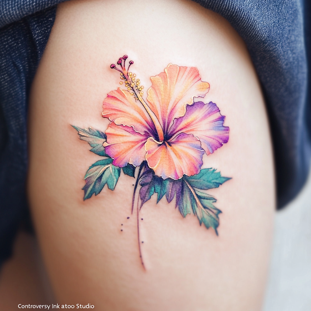 Watercolor Hibiscus Tattoos