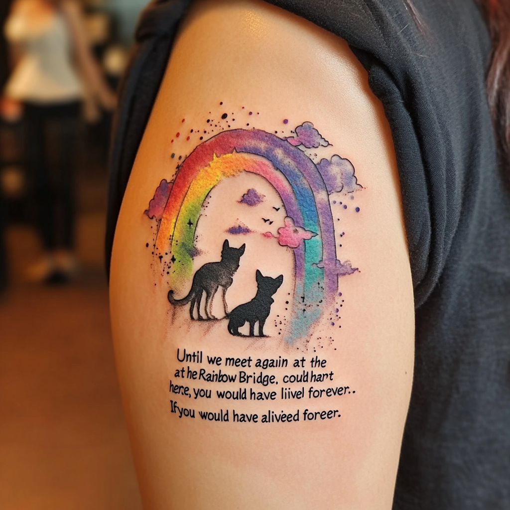 Rainbow Bridge quotes in dog memorial tattoos