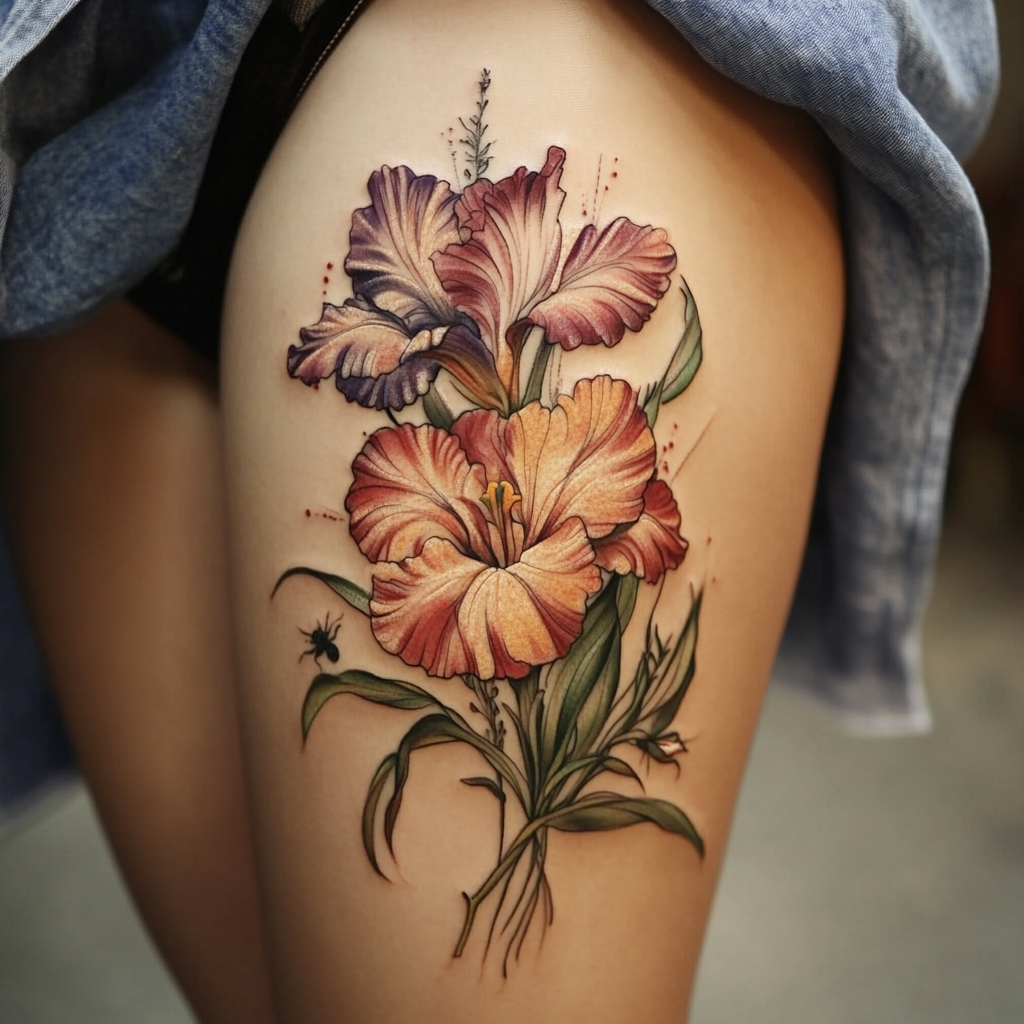 Realistic botanical birth flower tattoos capture