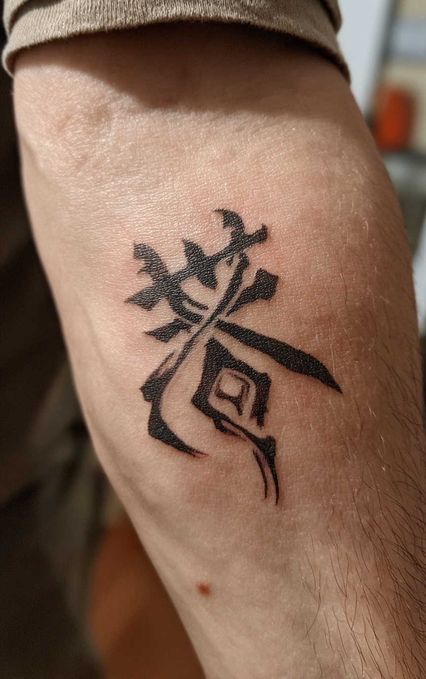 Text on craftsman's inner forearm tattoo