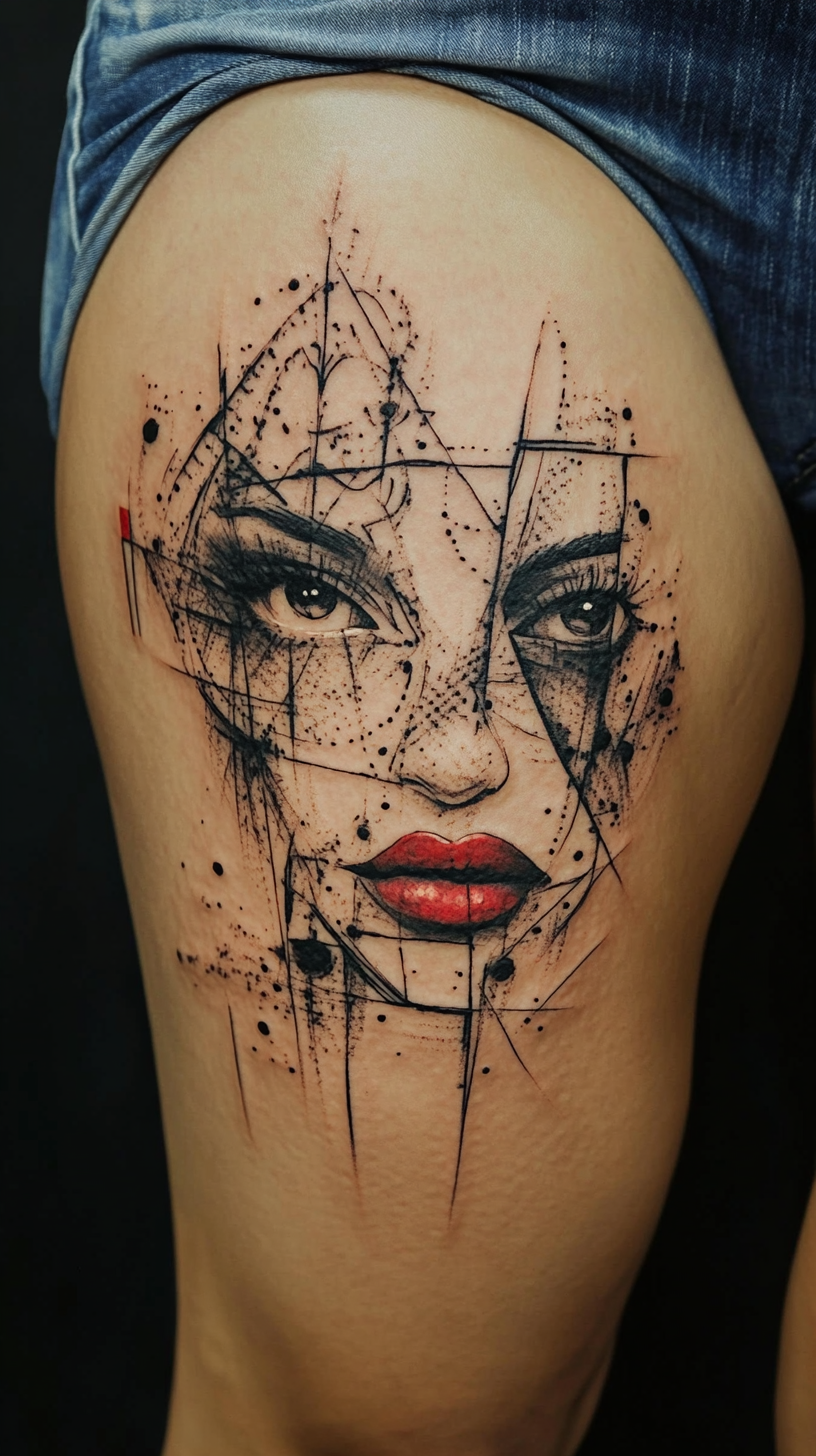 Abstract thigh tattoos