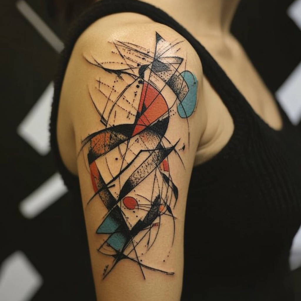 Abstract upper arm tattoos