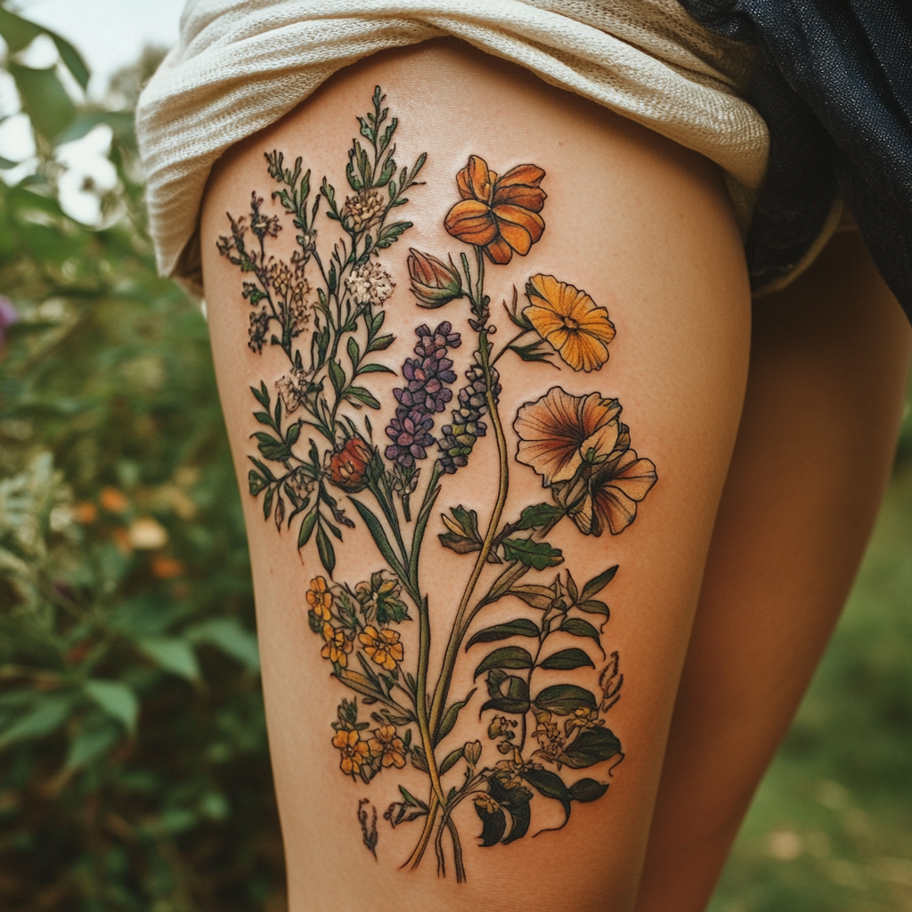 Botanical identification plate tattoos