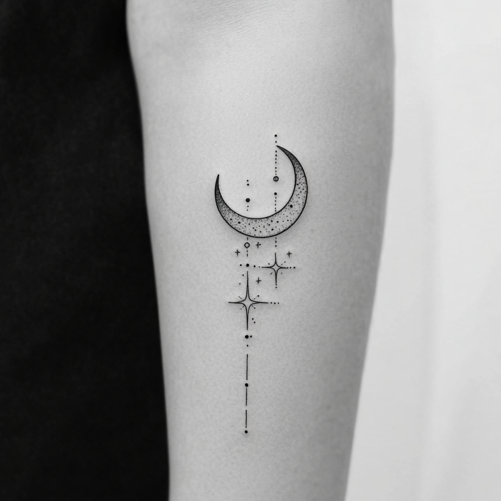 Celestial line work tattoos