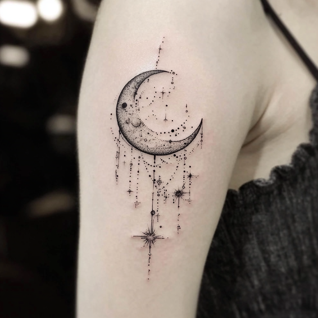 Celestial upper arm tattoos