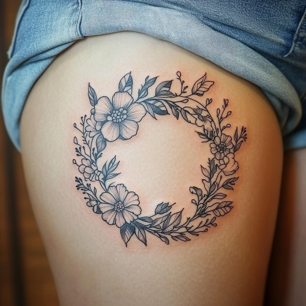 Wildflower thigh tattoos