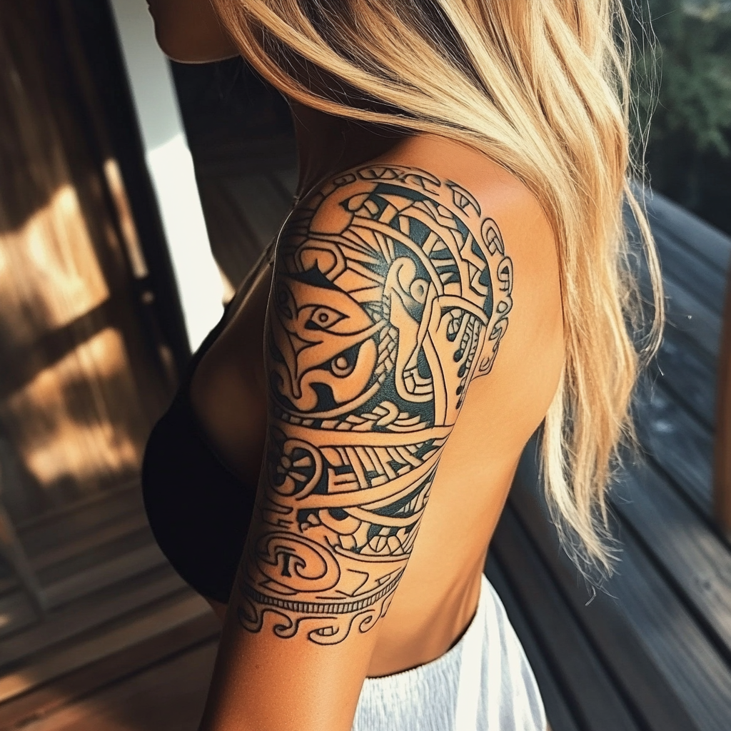 Cultural pattern upper arm tattoos
