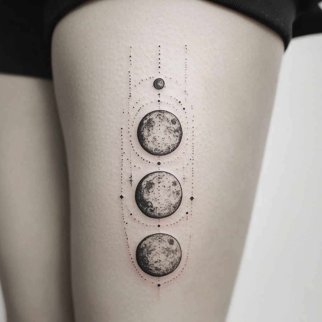 Celestial and Cosmic Thigh Tattoo Masterpieces