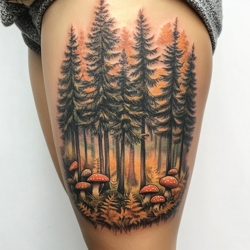 Enchanted forest thigh tattoos