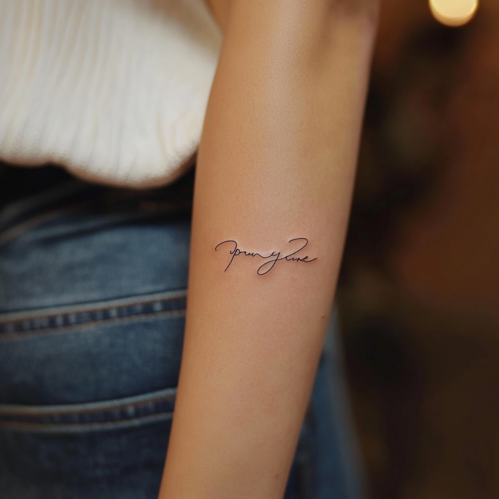 Fine line script tattoos