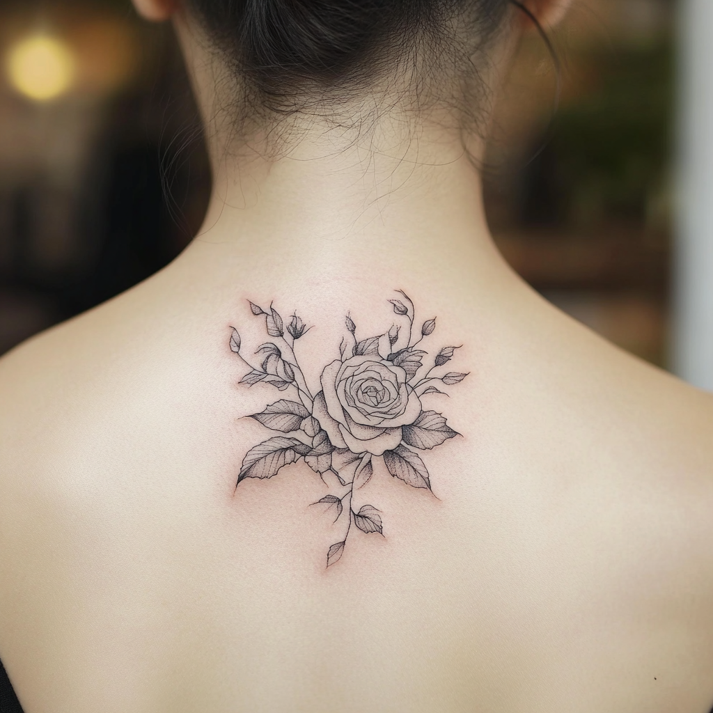 Floral fine line tattoos