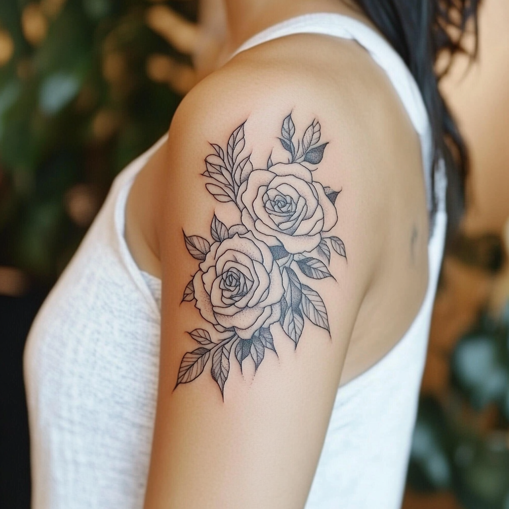 Floral upper arm tattoos