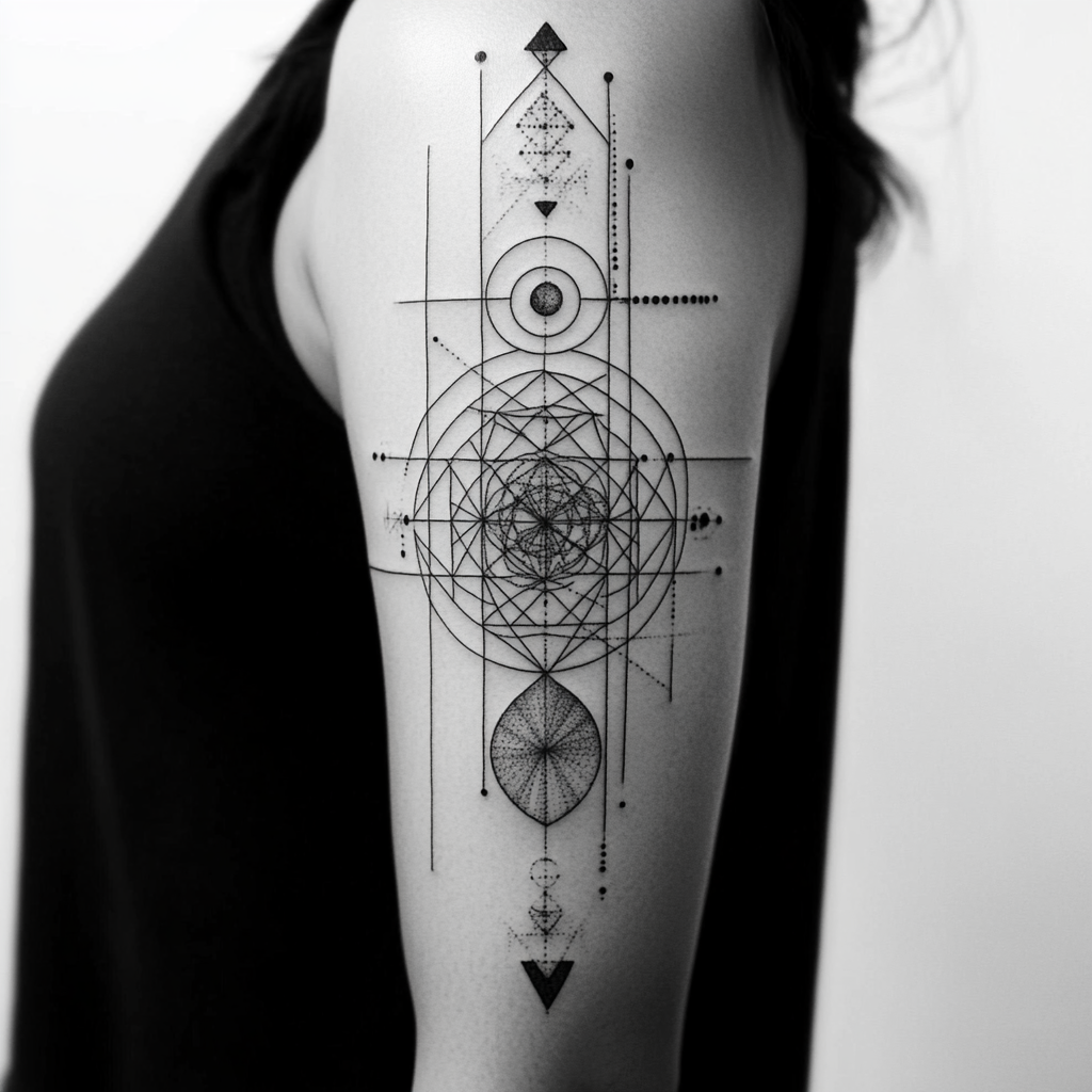 Geometric upper arm tattoos