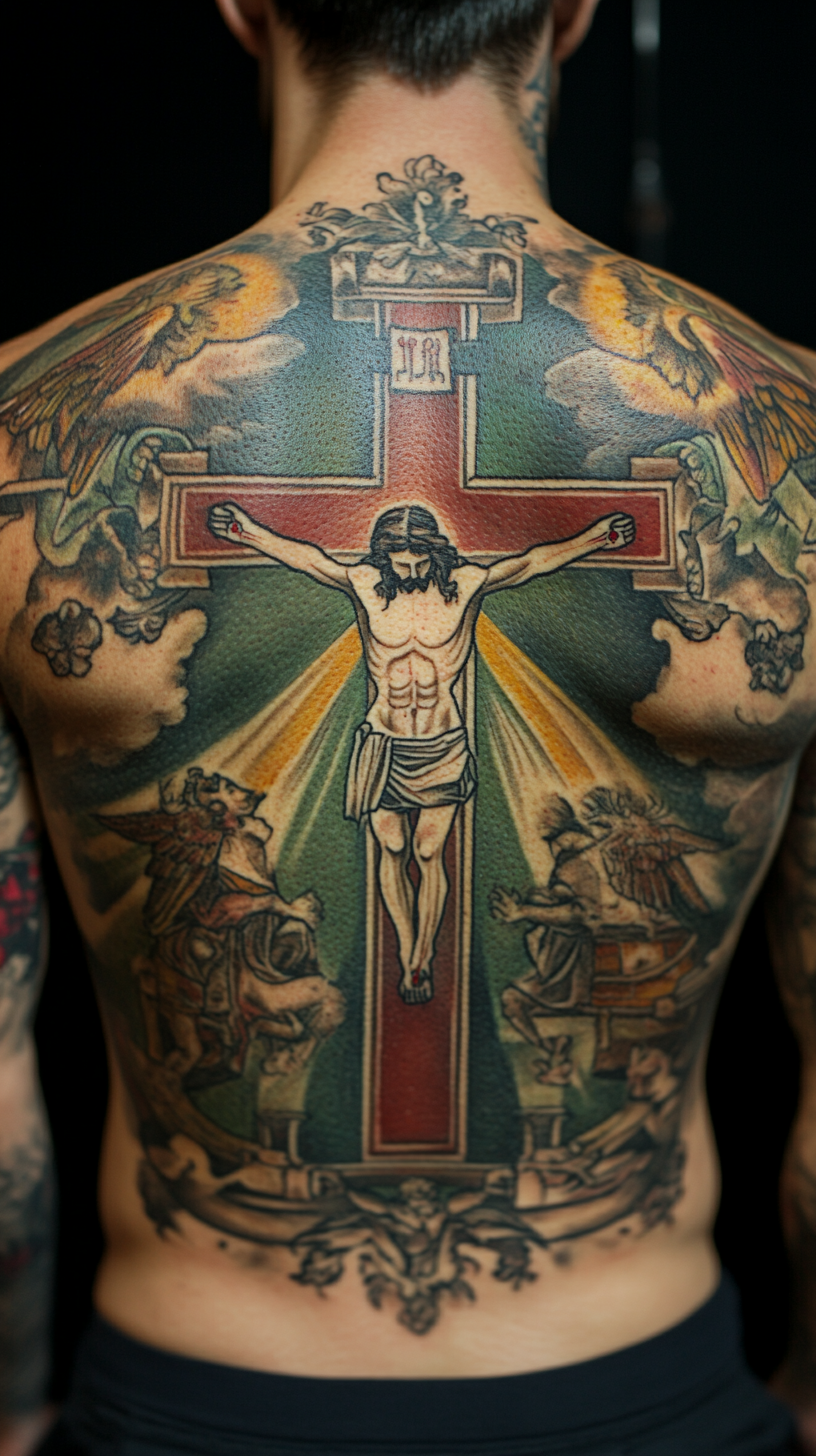 Back and Chest Cross Tattoos
