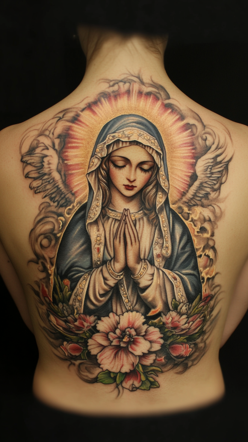 Back and Chest Virgin Mary Tattoos