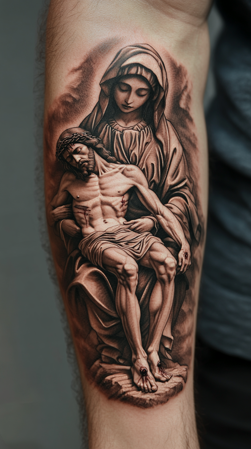 La Pieta-Inspired Virgin Mary Tattoos