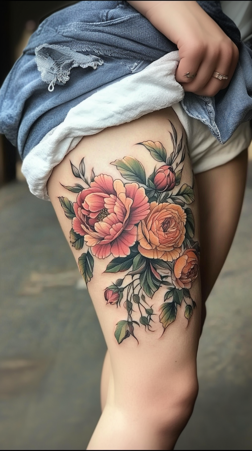 Floral thigh tattoos