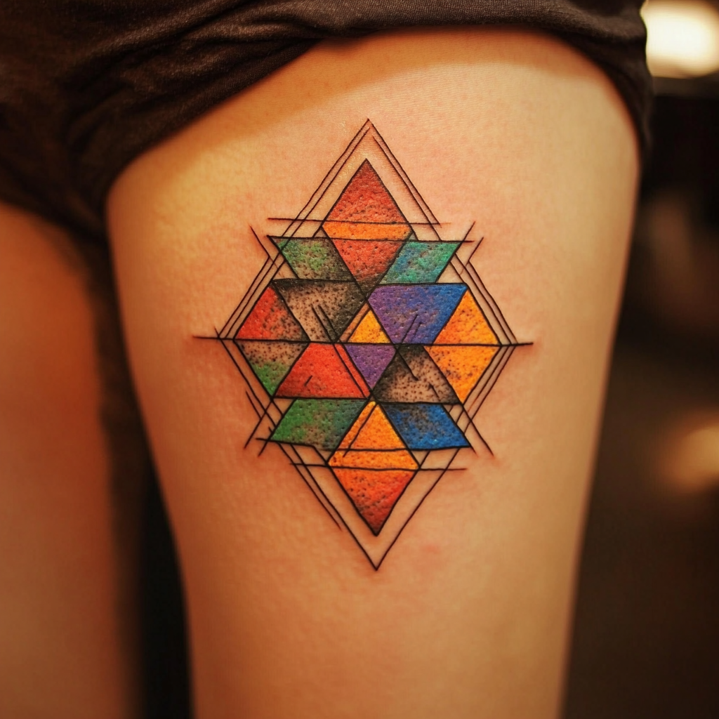 Mandala and Geometric Thigh Tattoos for Spiritual Connection