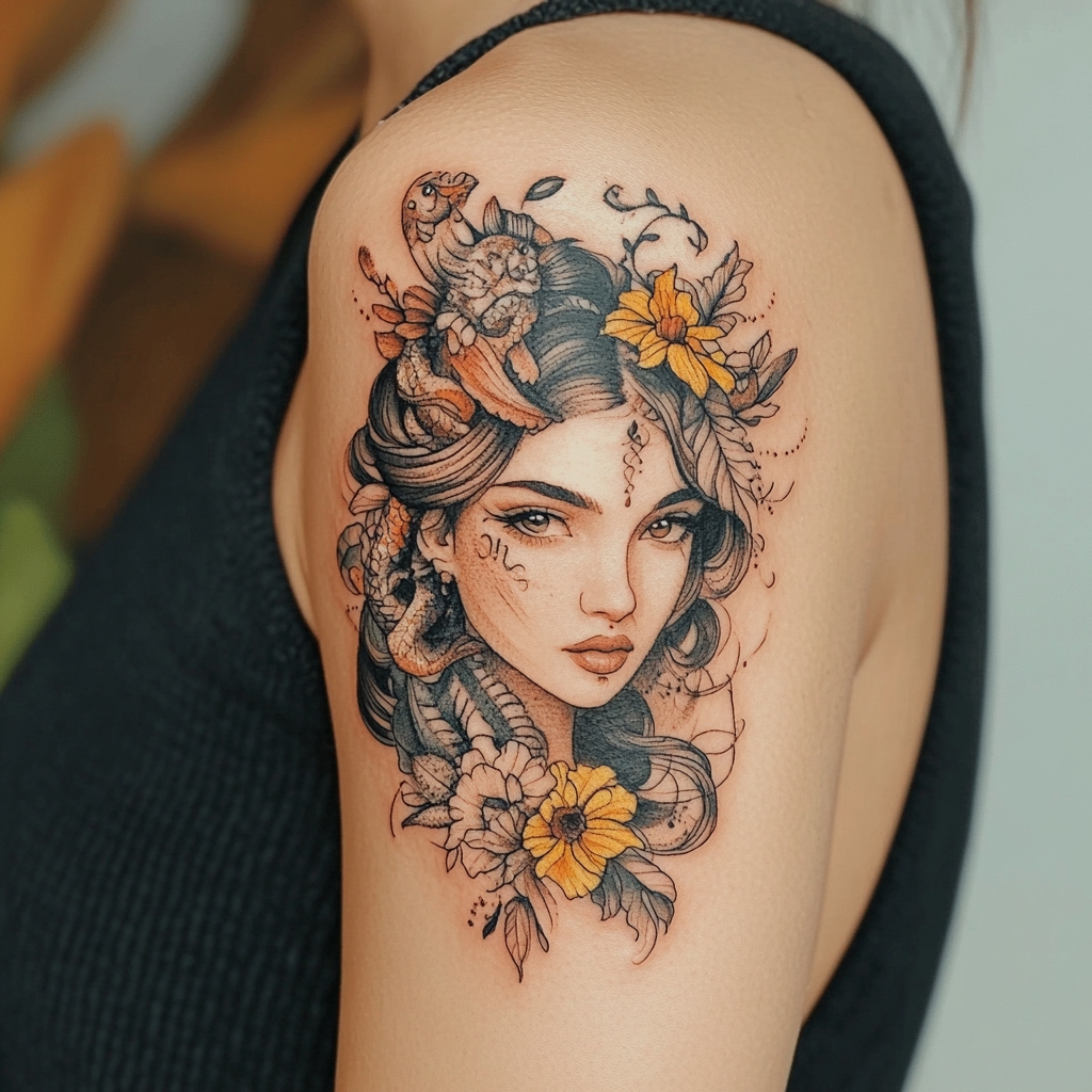 Mythological upper arm tattoos
