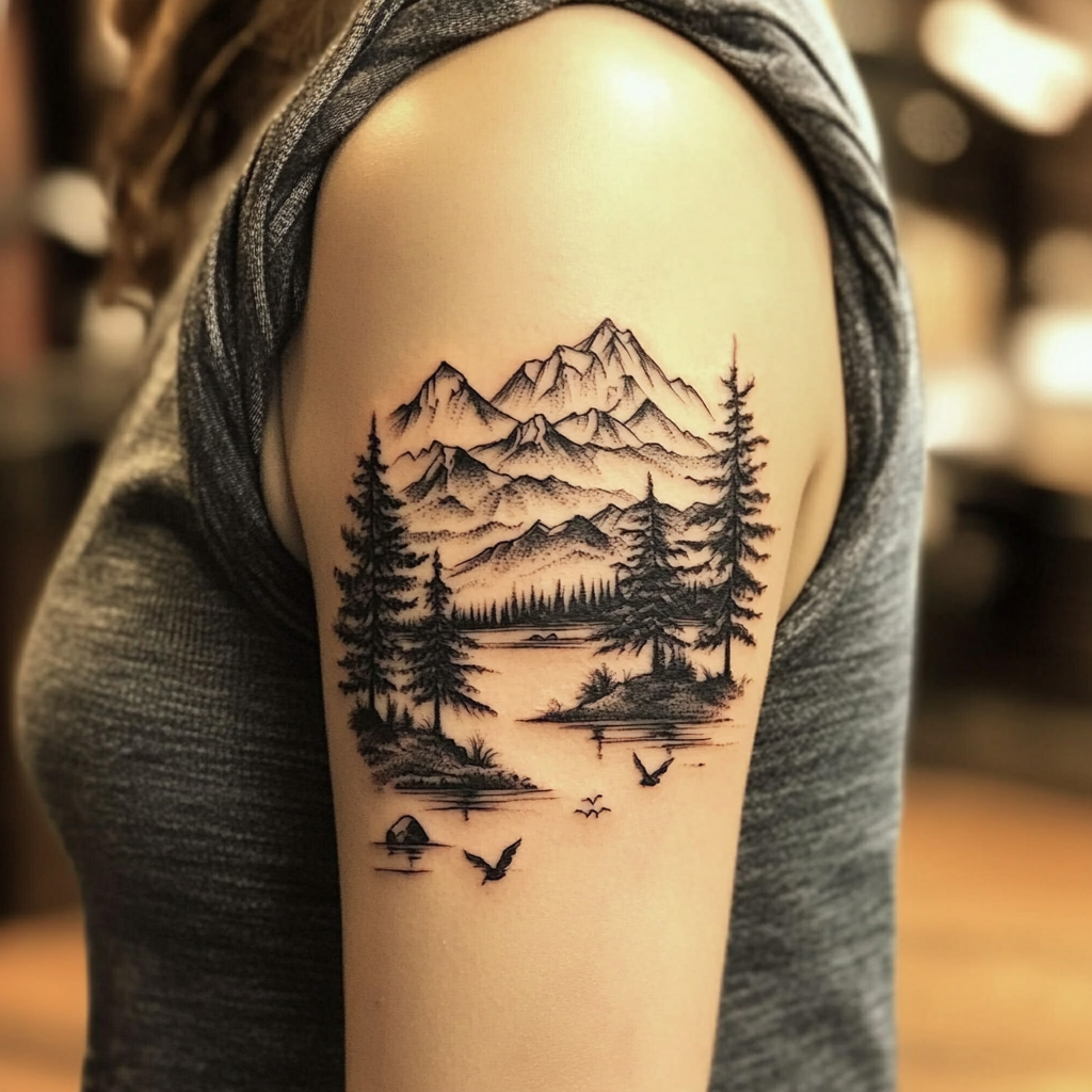 Nature-themed upper arm tattoos