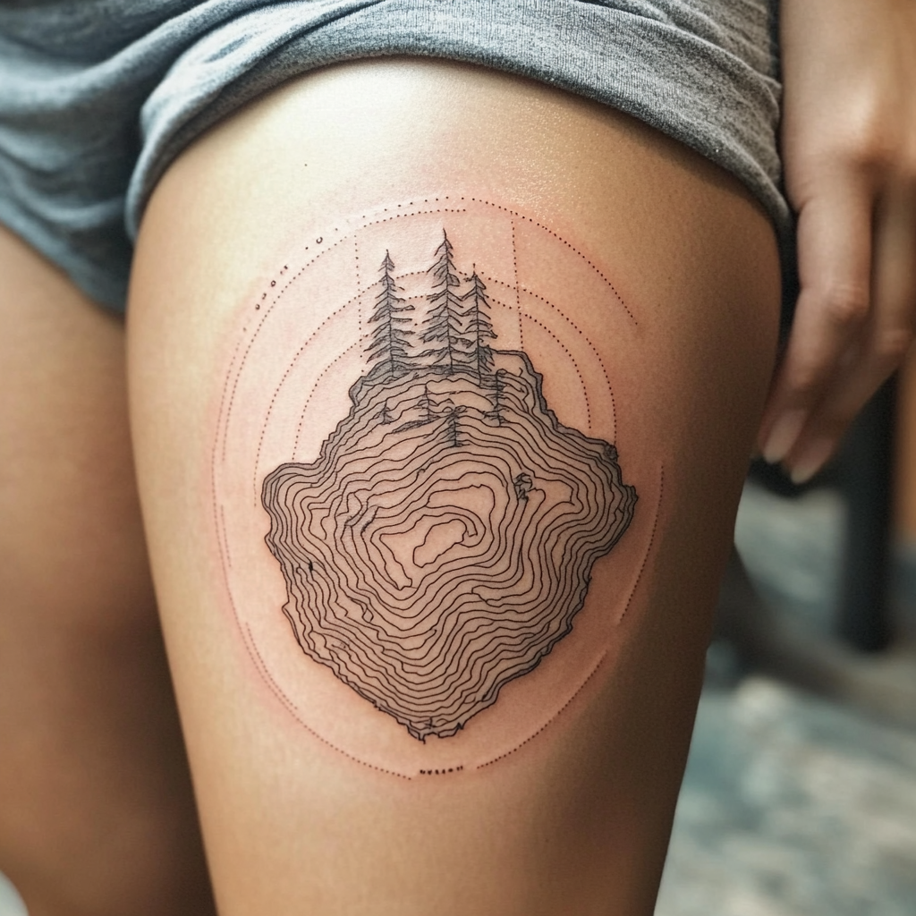 Topographic map contour tattoos