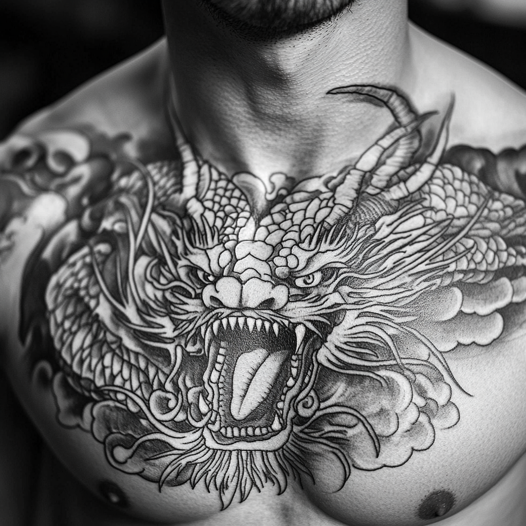 Traditional black and gray Japanese dragon tattoos