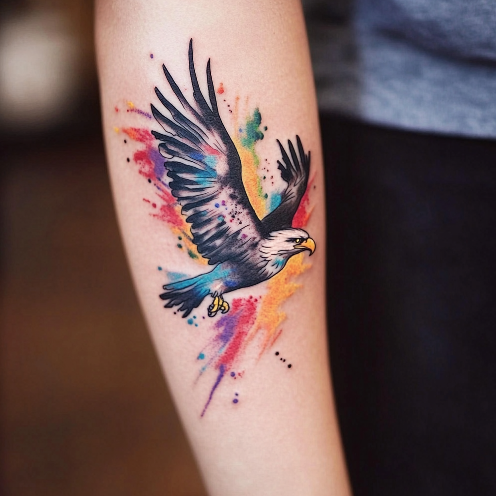 An eagle in flight tattoo