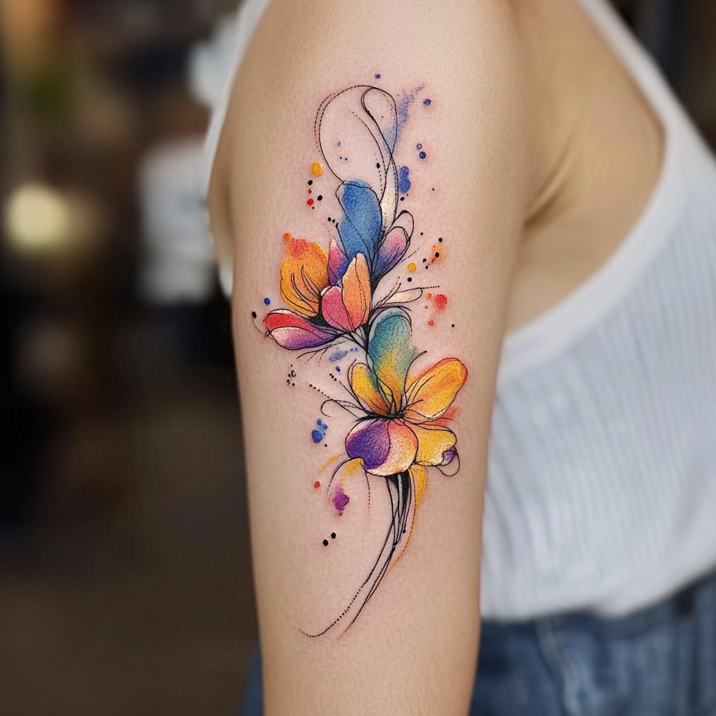 Watercolor upper arm tattoos