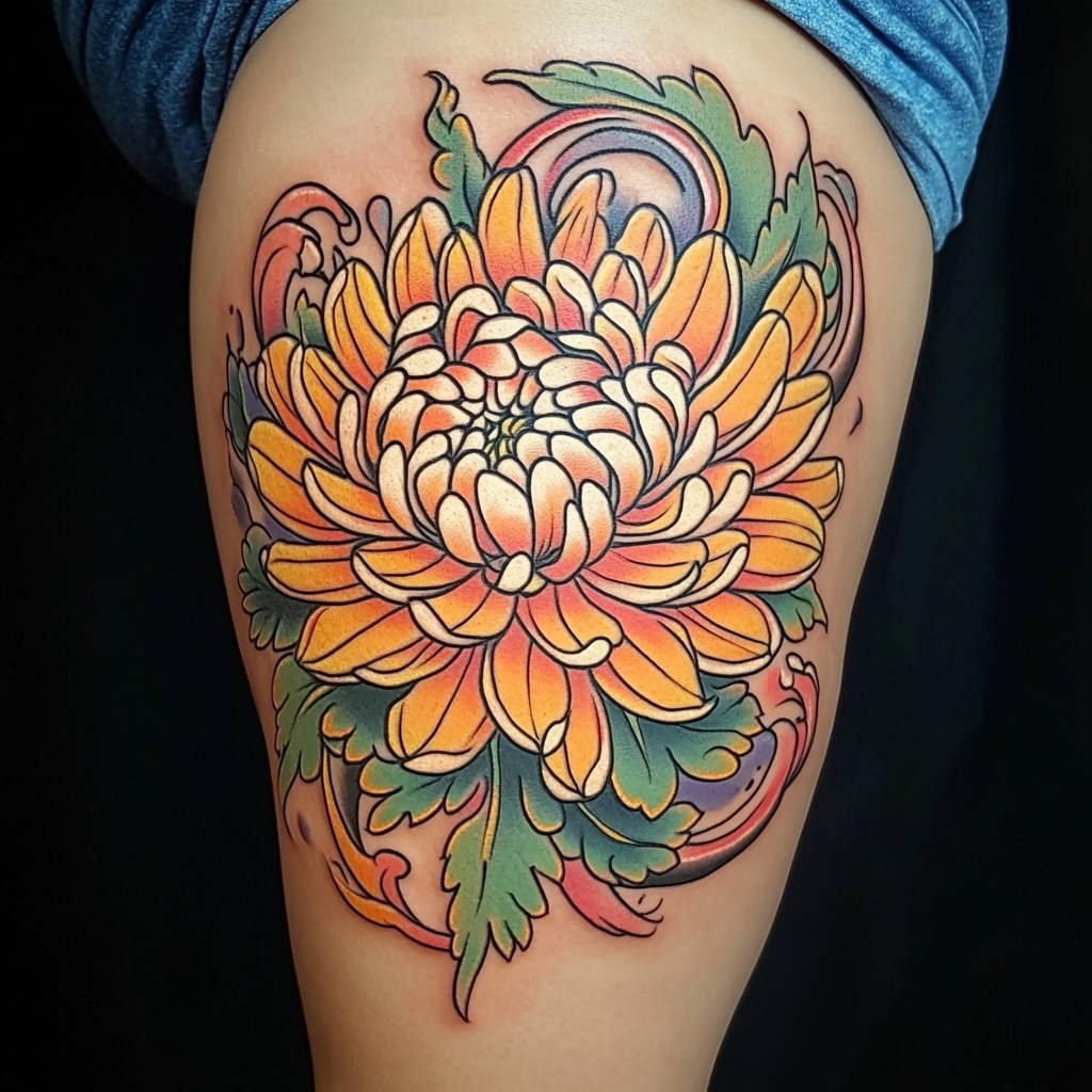 Wildflower thigh tattoos