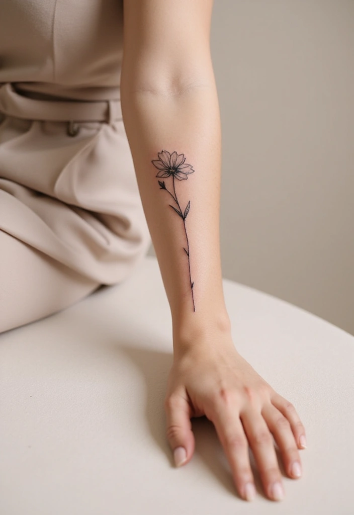 25+ Small Tattoo Ideas For Women: Simple Arm Placement - 10. Mono Line Flower